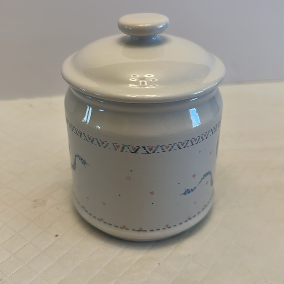 VTG 80s Stoneware White Ceramic Jar w/Heart and House Design Canister Small - Picture 7 of 9